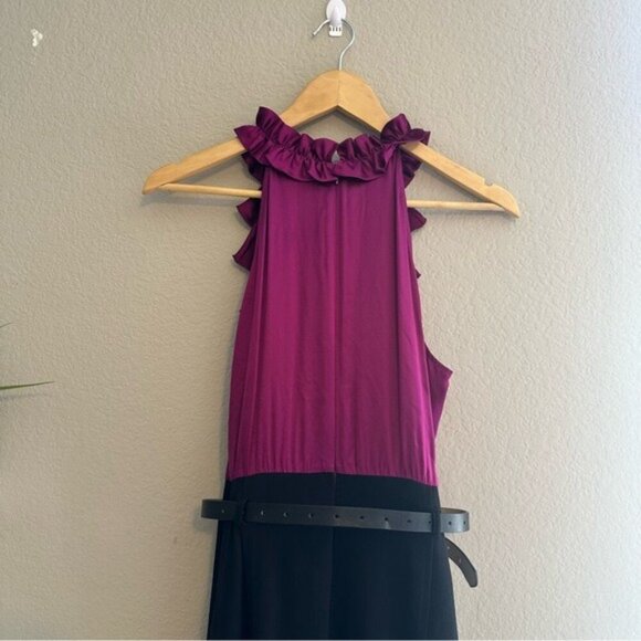 INC Magenta Stretch Silk Ruffle Black Ponte Knit Sheath Dress Party US 10 NWT - Picture 7 of 10